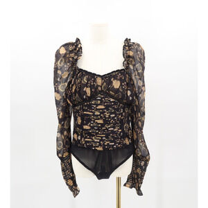 Free People Women's Brunch Date Body Suite Black Combo MD Sz S